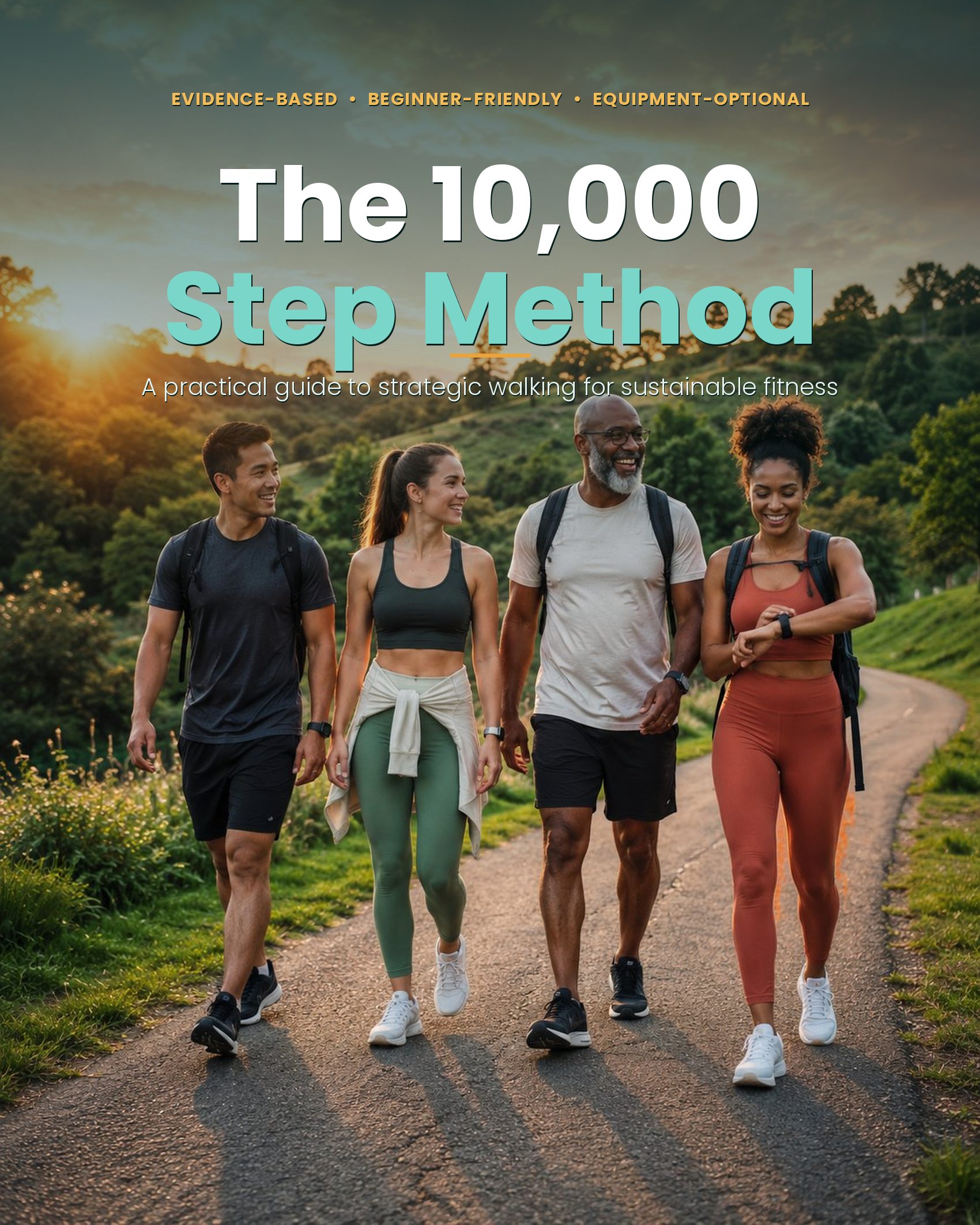 Book cover of 'The 10,000 Step Method' with four people walking outdoors.
